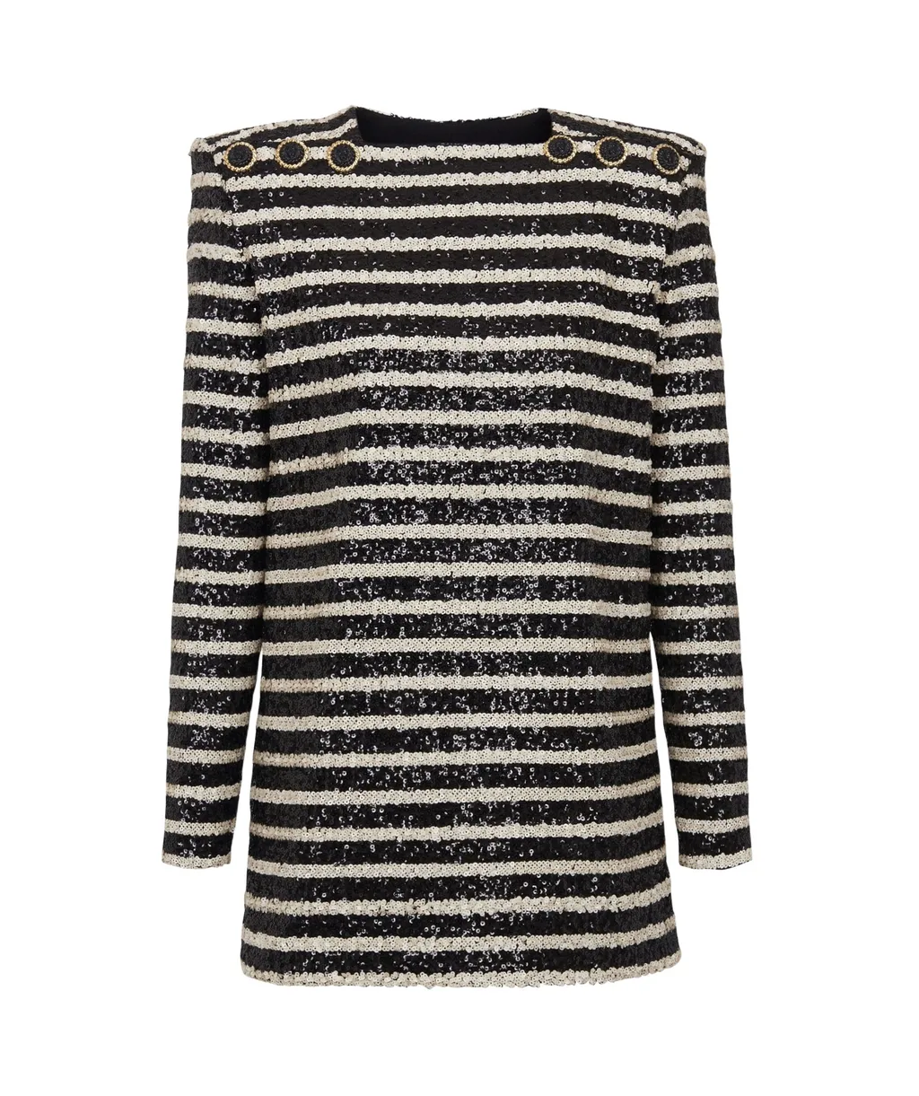Striped Sequin Embellished Mini Dress