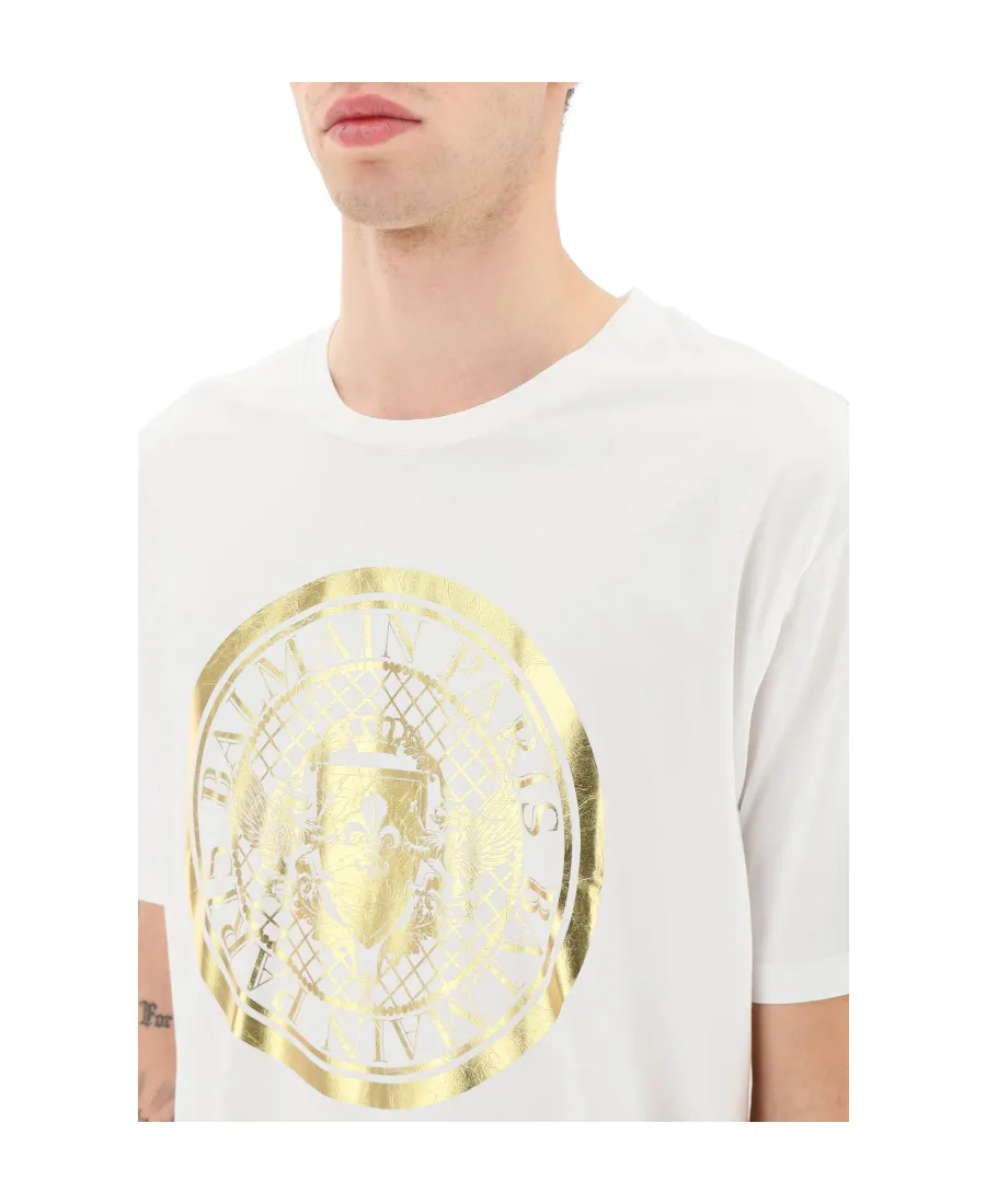 Metallic Coin Logo Printed Crewneck T-Shirt
