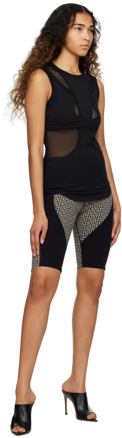 Sleeveless Mix Jersey Mesh Cut Out Top