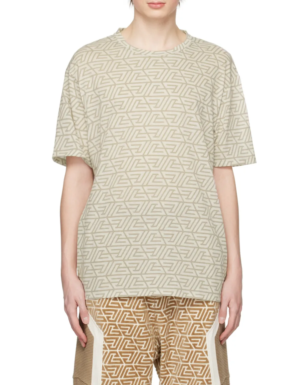 Oversized Cotton T-Shirt With Printed Pyramid Monogram