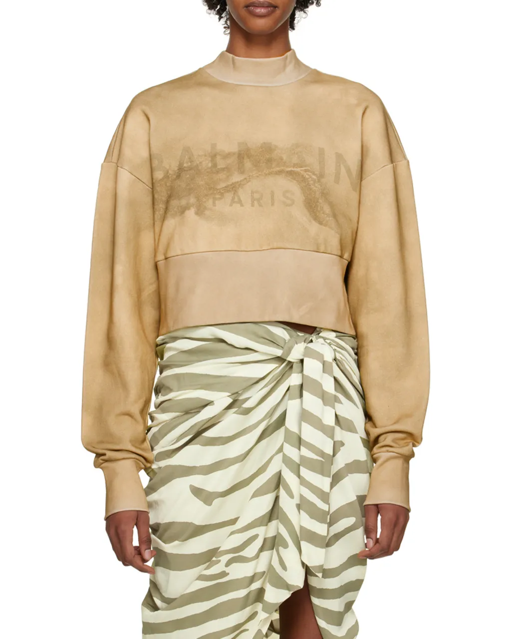 Eco-Responsible Cotton Cropped Sweatshirt With Balmain Logo Print