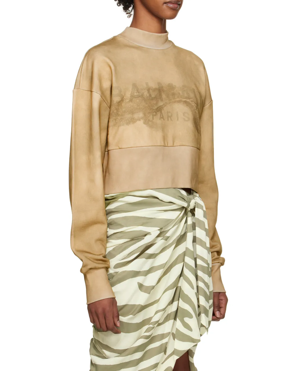 Eco-Responsible Cotton Cropped Sweatshirt With Balmain Logo Print