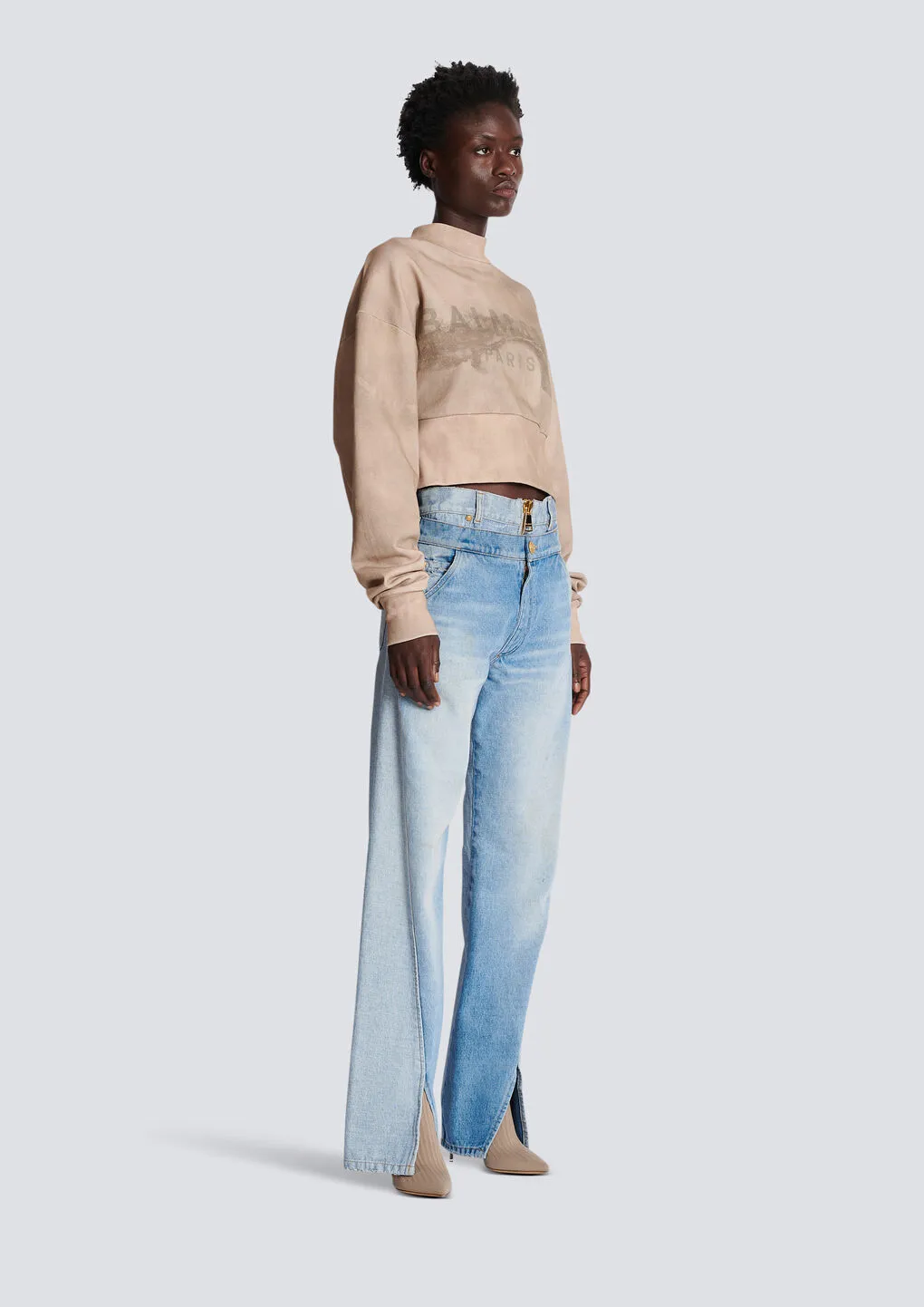 Eco-Responsible Cotton Cropped Sweatshirt With Balmain Logo Print