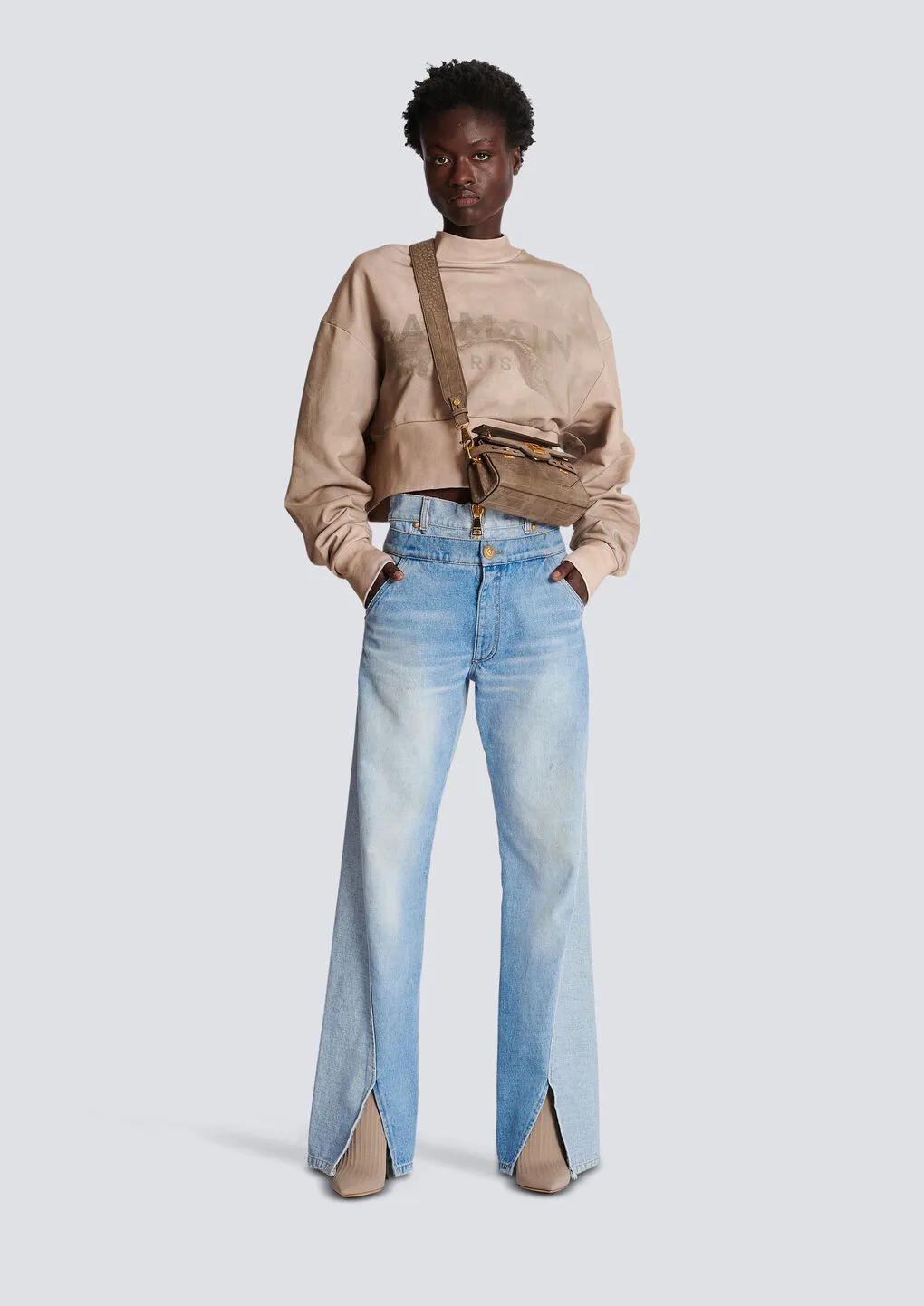 Eco-Responsible Cotton Cropped Sweatshirt With Balmain Logo Print