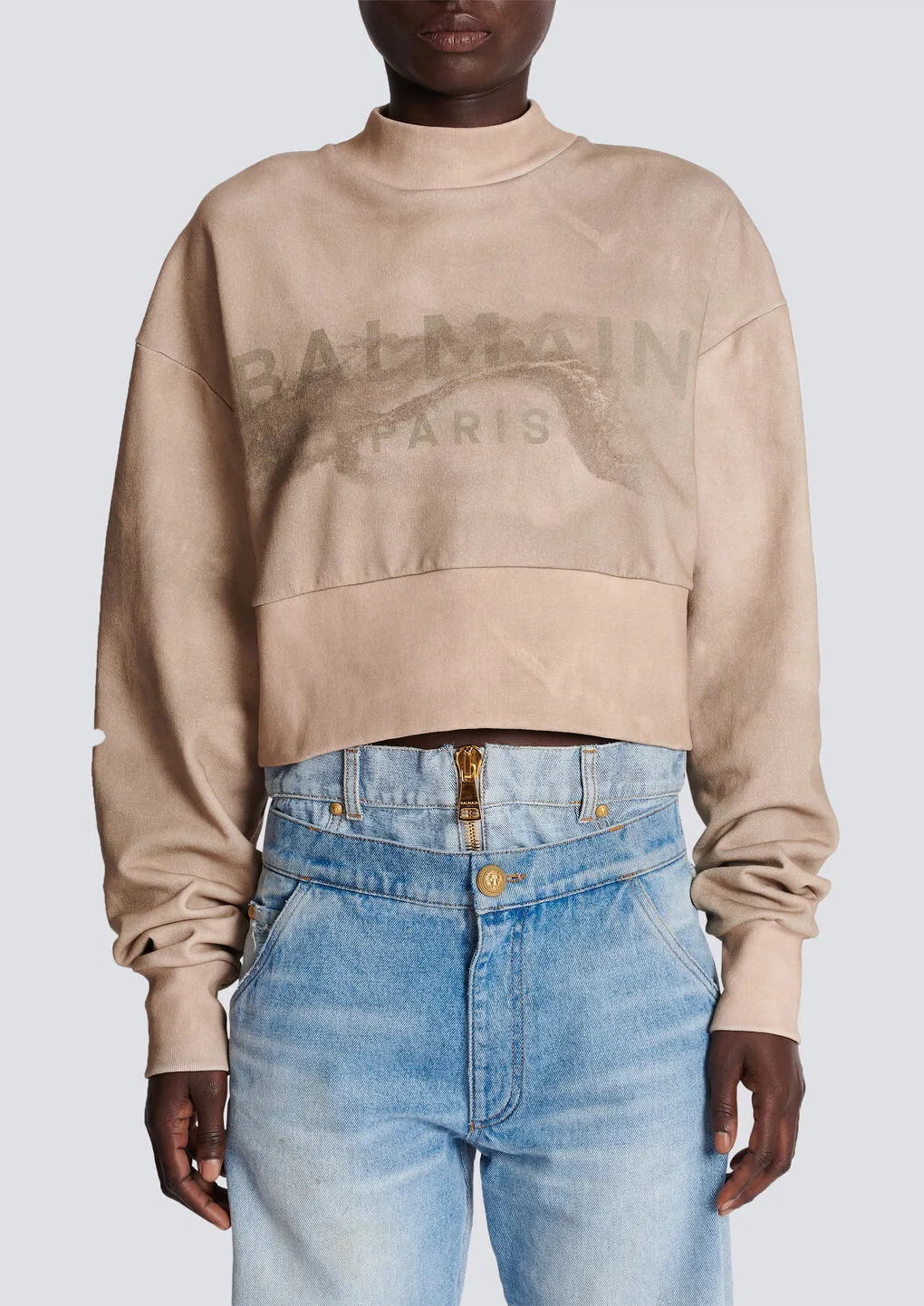 Eco-Responsible Cotton Cropped Sweatshirt With Balmain Logo Print