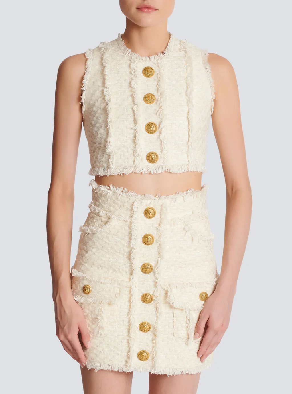 Tweed Crop Top With Buttons