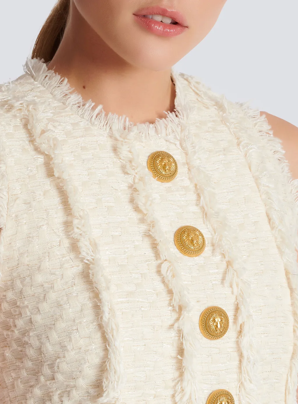Tweed Crop Top With Buttons