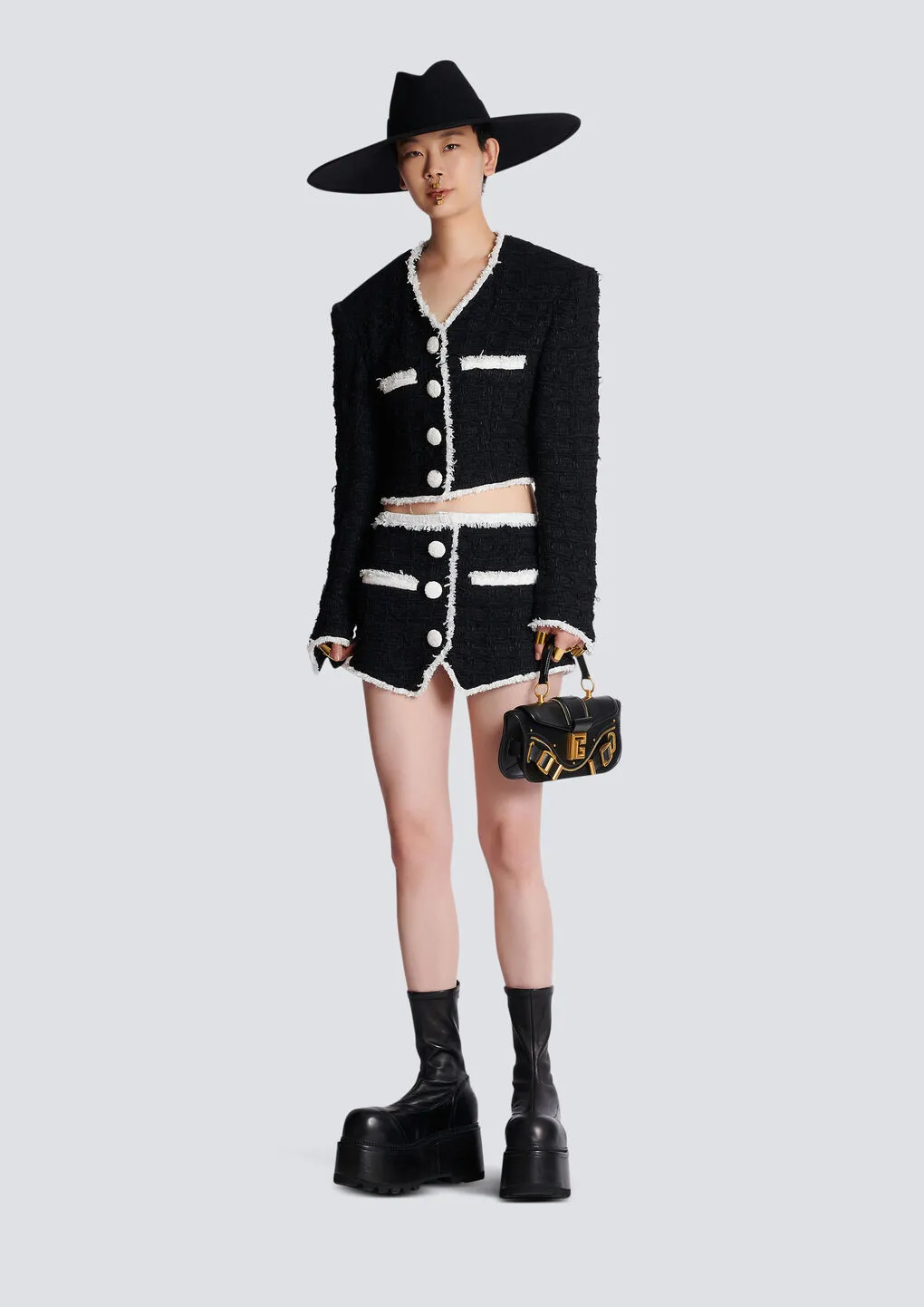 Short Tweed Jacket With Contrasting Details