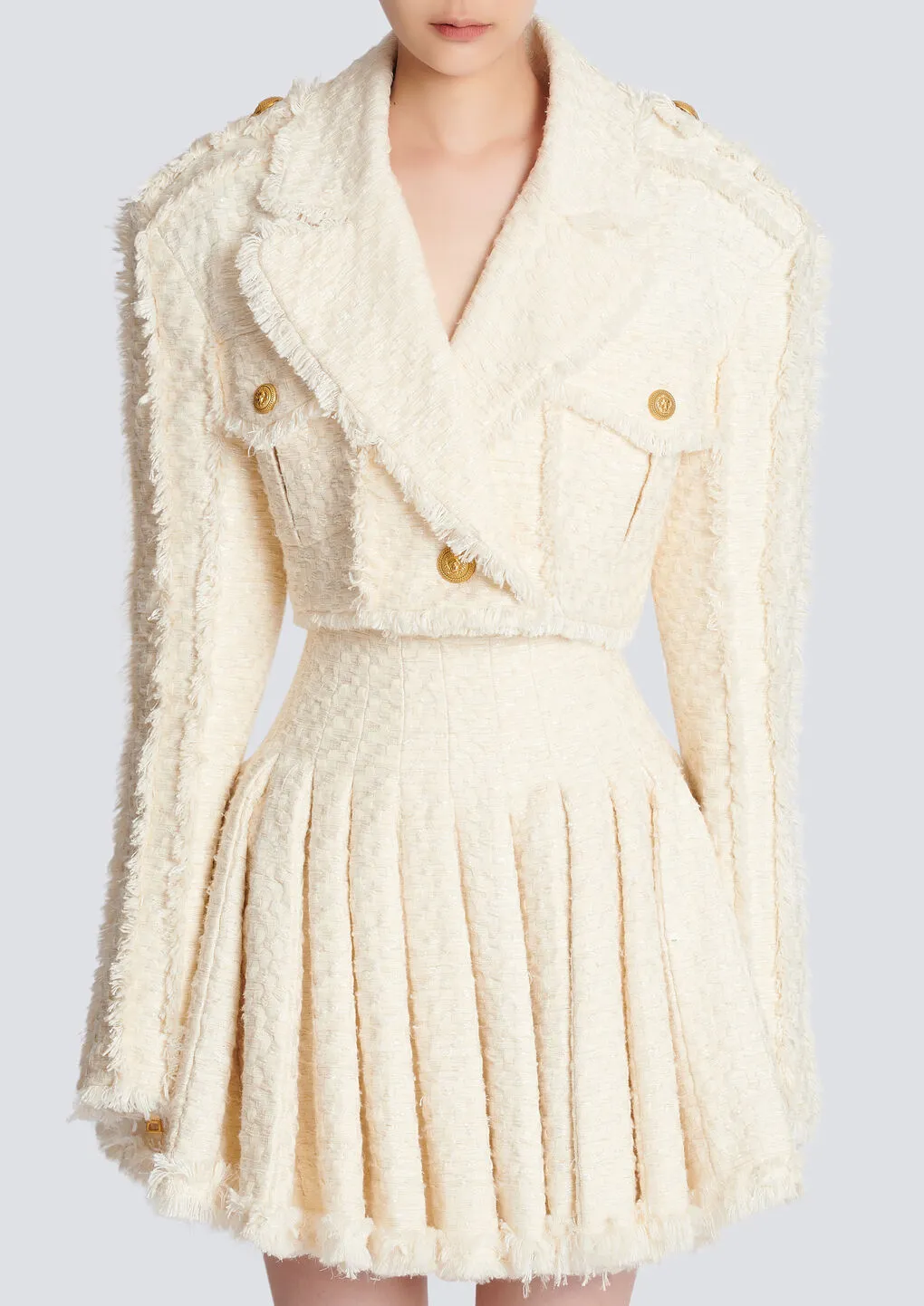 Short Fringed Tweed Jacket