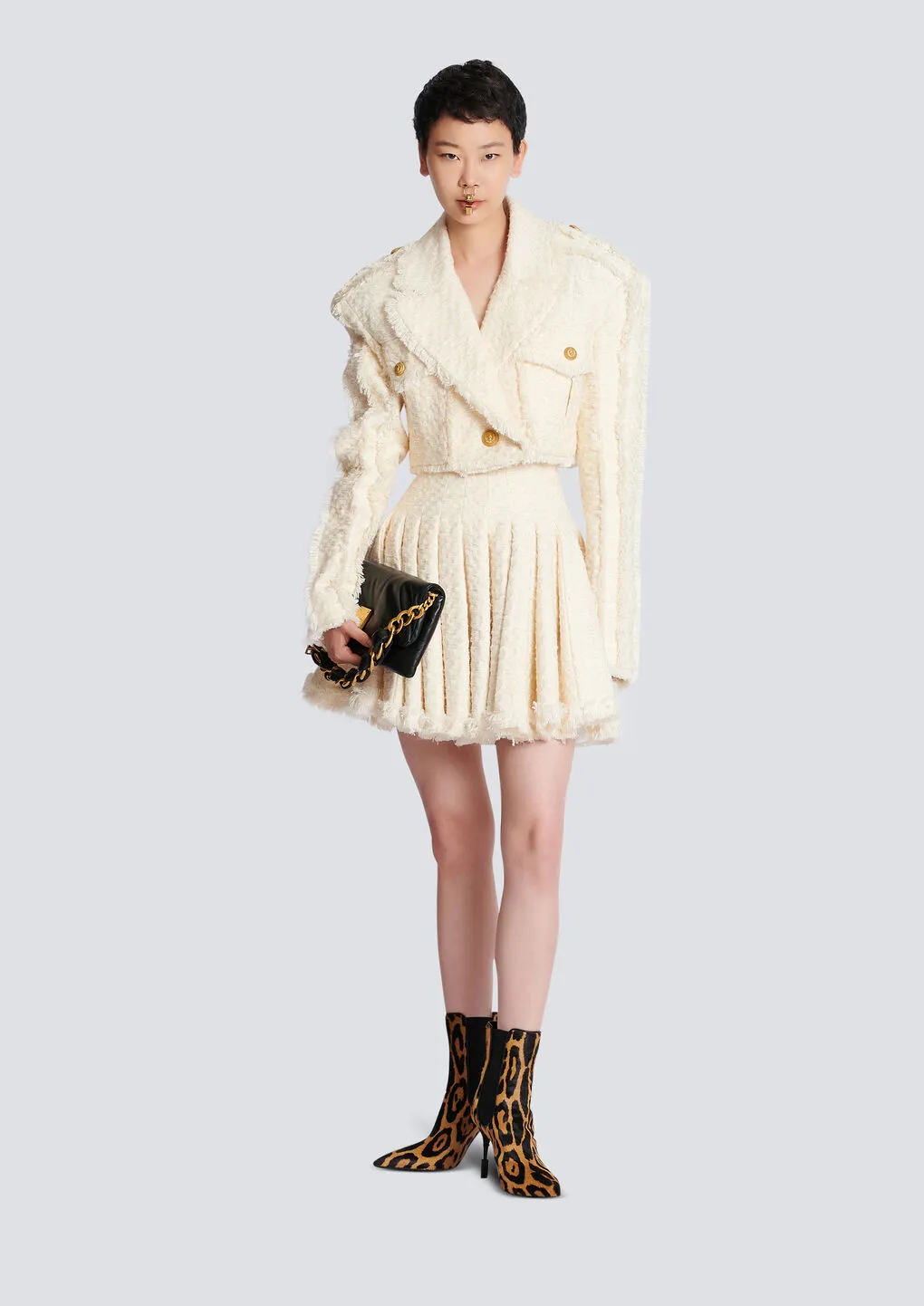 Short Fringed Tweed Jacket