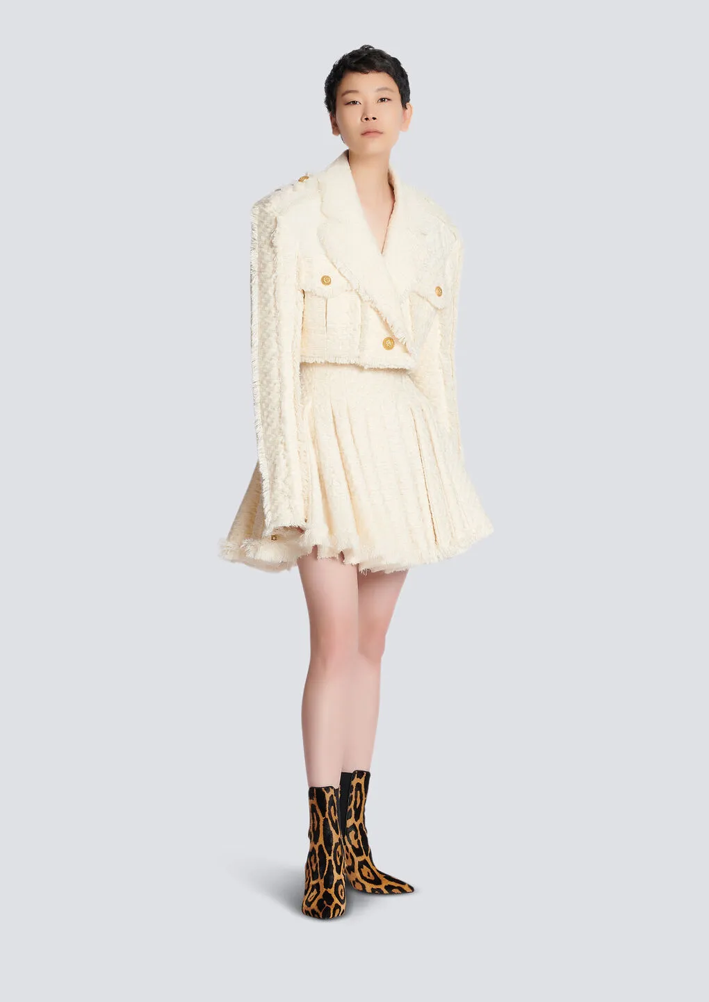 Short Fringed Tweed Jacket