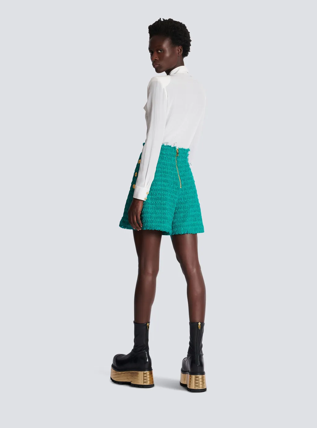Buttoned Tweed Shorts