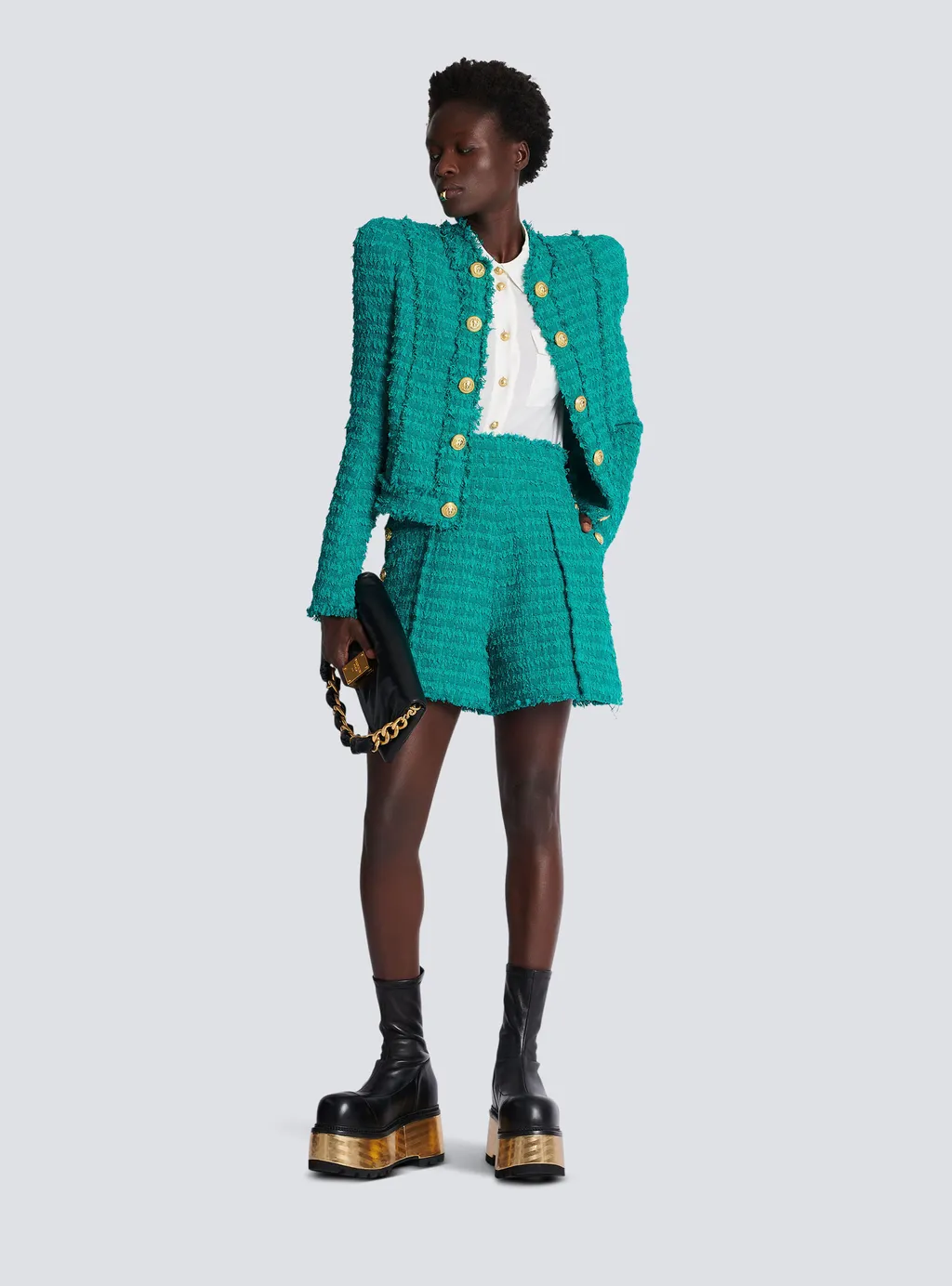 Buttoned Tweed Shorts
