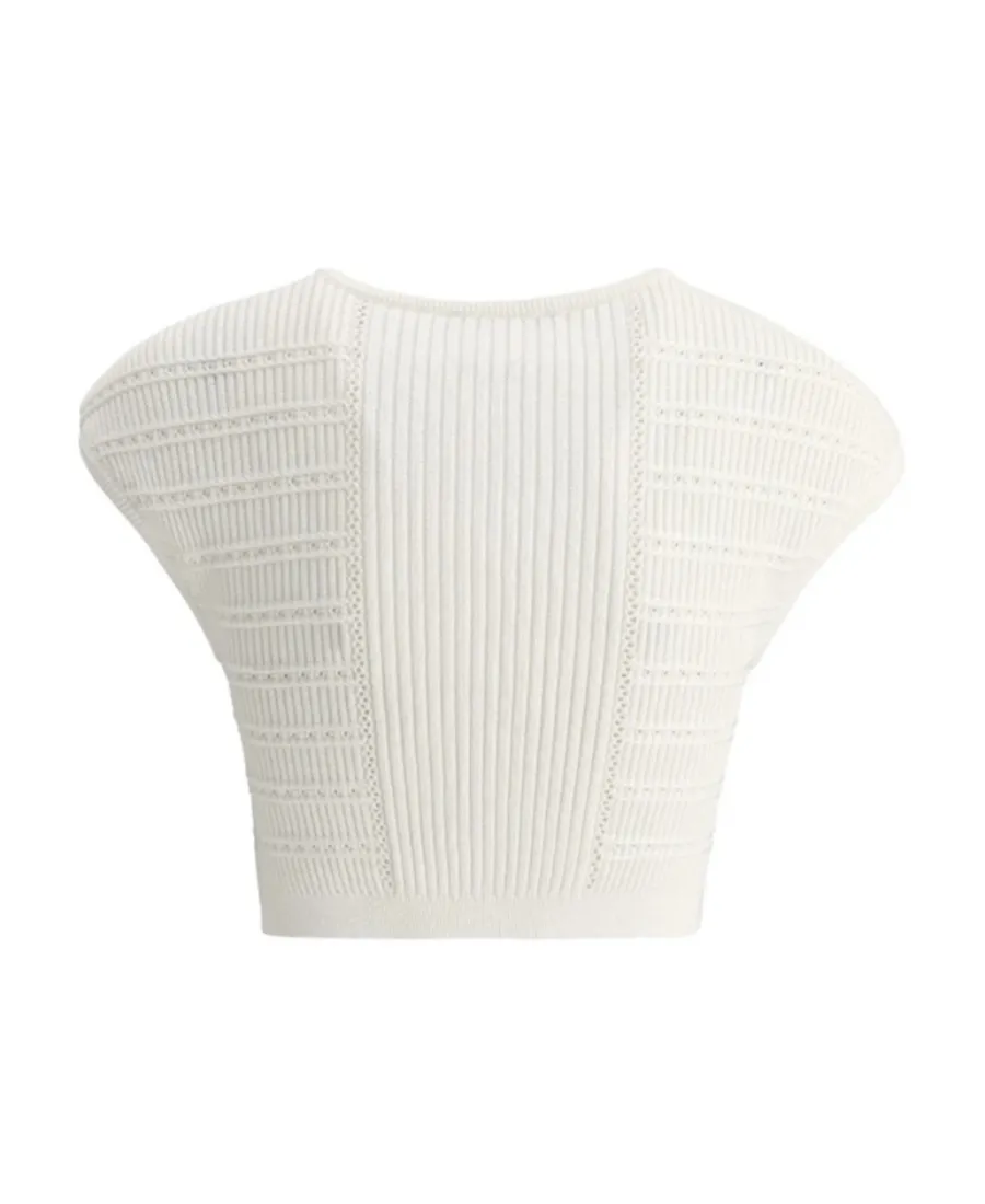 Button-Embellished Knitted Cropped Top