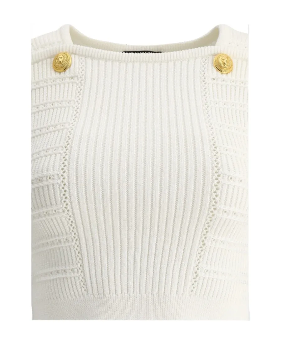 Button-Embellished Knitted Cropped Top