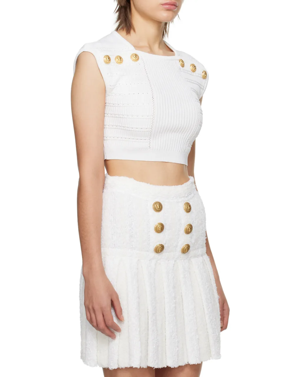 Button-Embellished Knitted Cropped Top