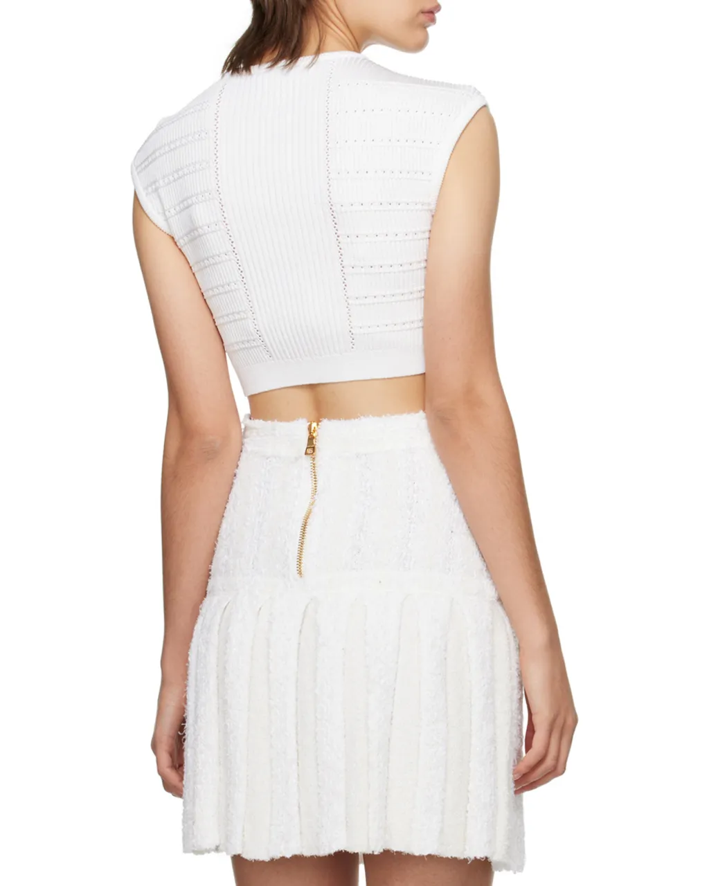 Button-Embellished Knitted Cropped Top