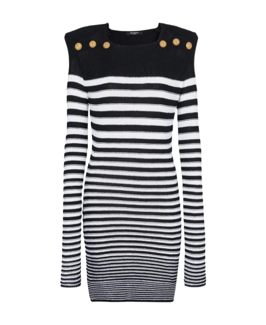 Striped Button-Detailed Mini Dress