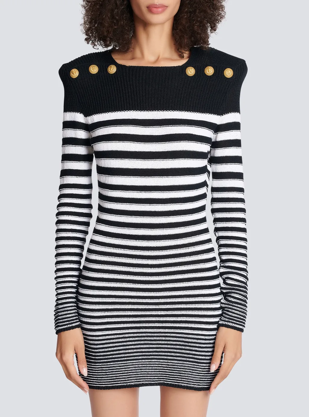 Striped Button-Detailed Mini Dress
