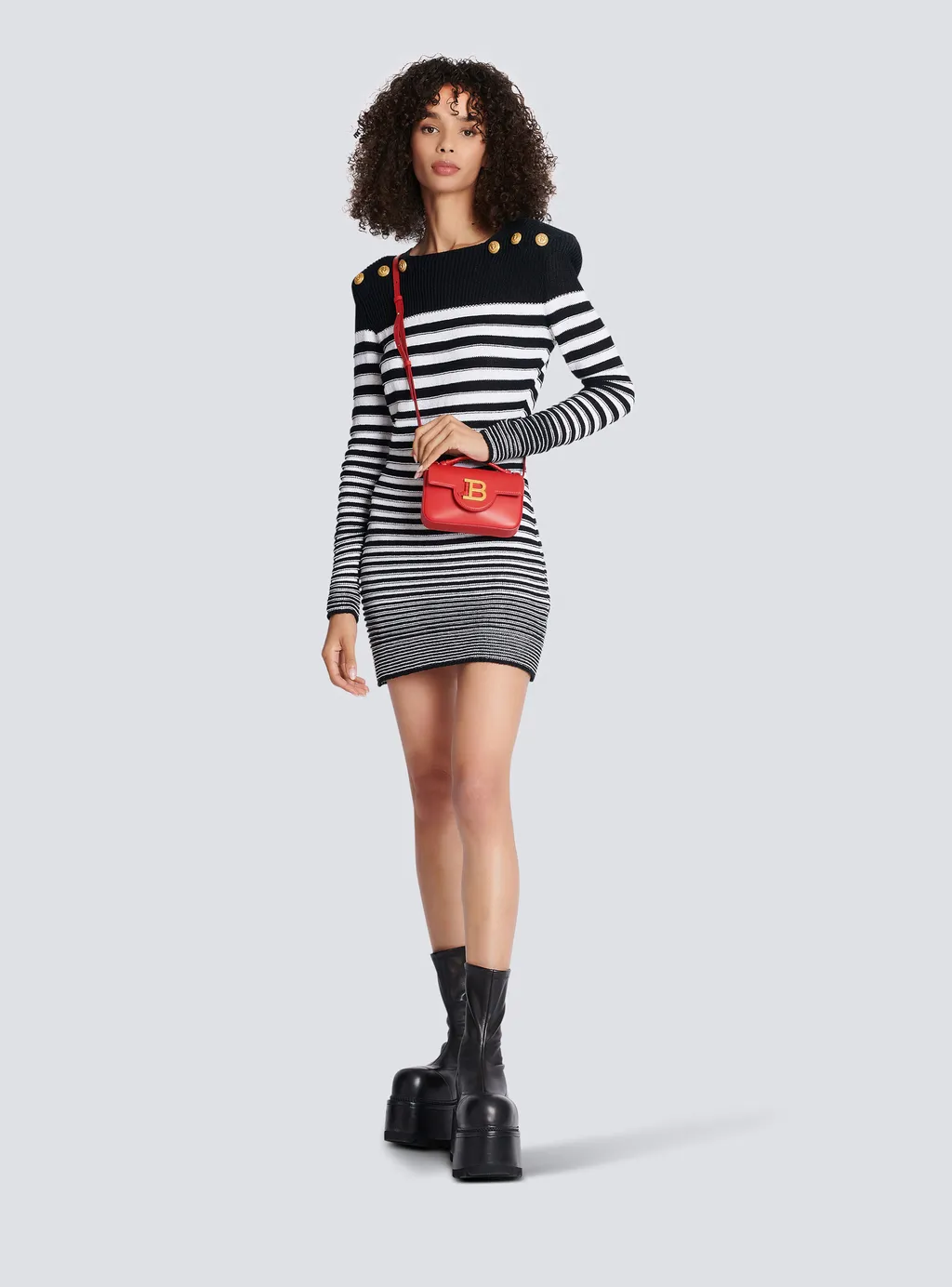 Striped Button-Detailed Mini Dress