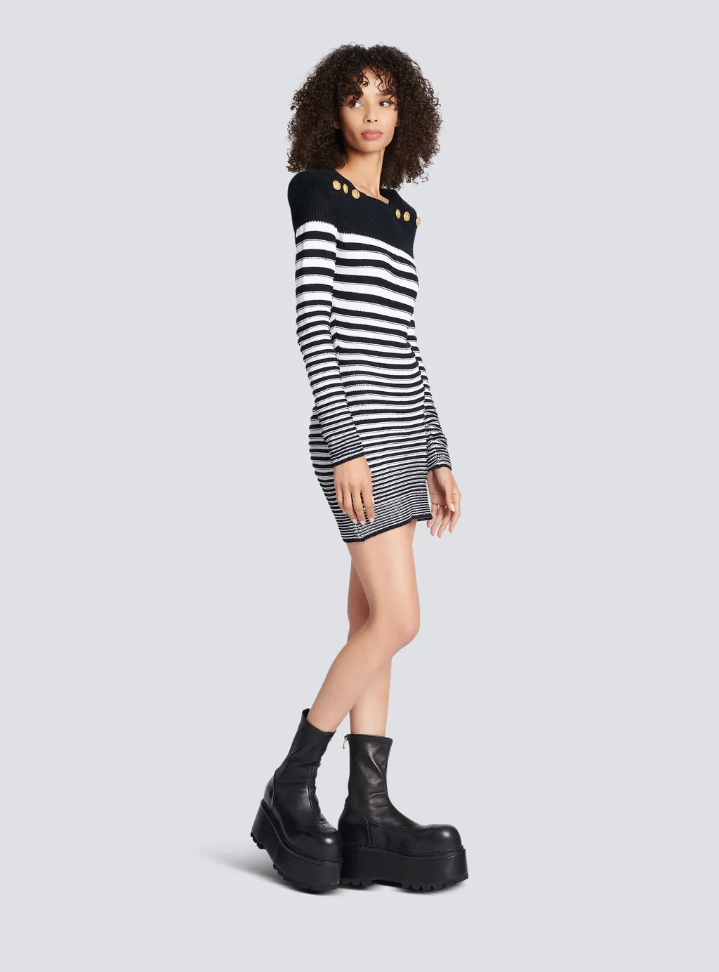 Striped Button-Detailed Mini Dress