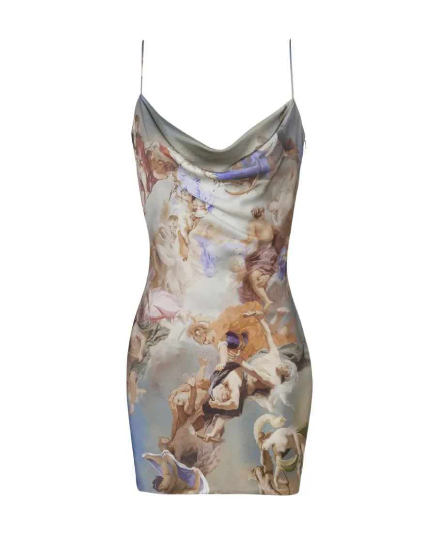 Sky Printed Satin Babydoll Dress