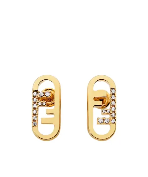 Fendi O'lock Crystal-Embellished Metallic Earrings