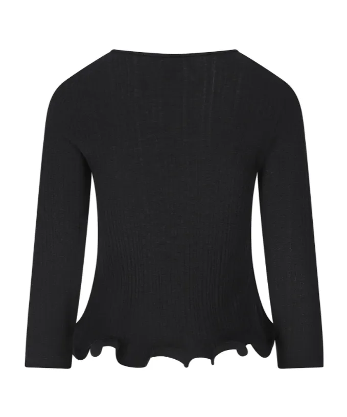 V-Neck Ruffled-Hem Ribbed Top