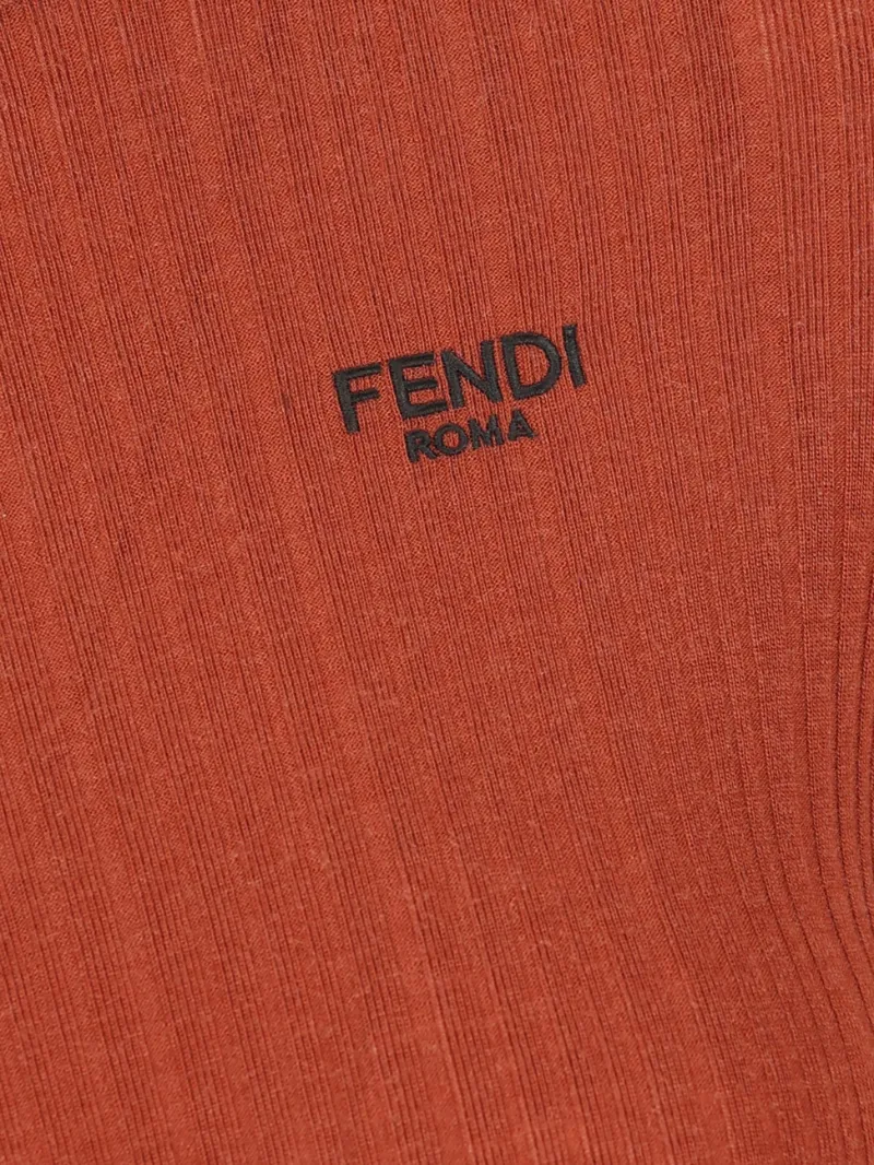 Logo Embroidered Ruffled-Hem Ribbed Top