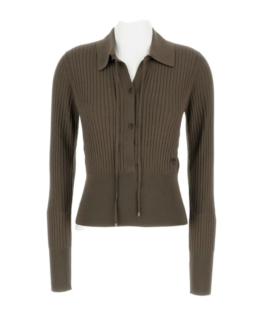 Tied-Neck Knitted Polo Shirt