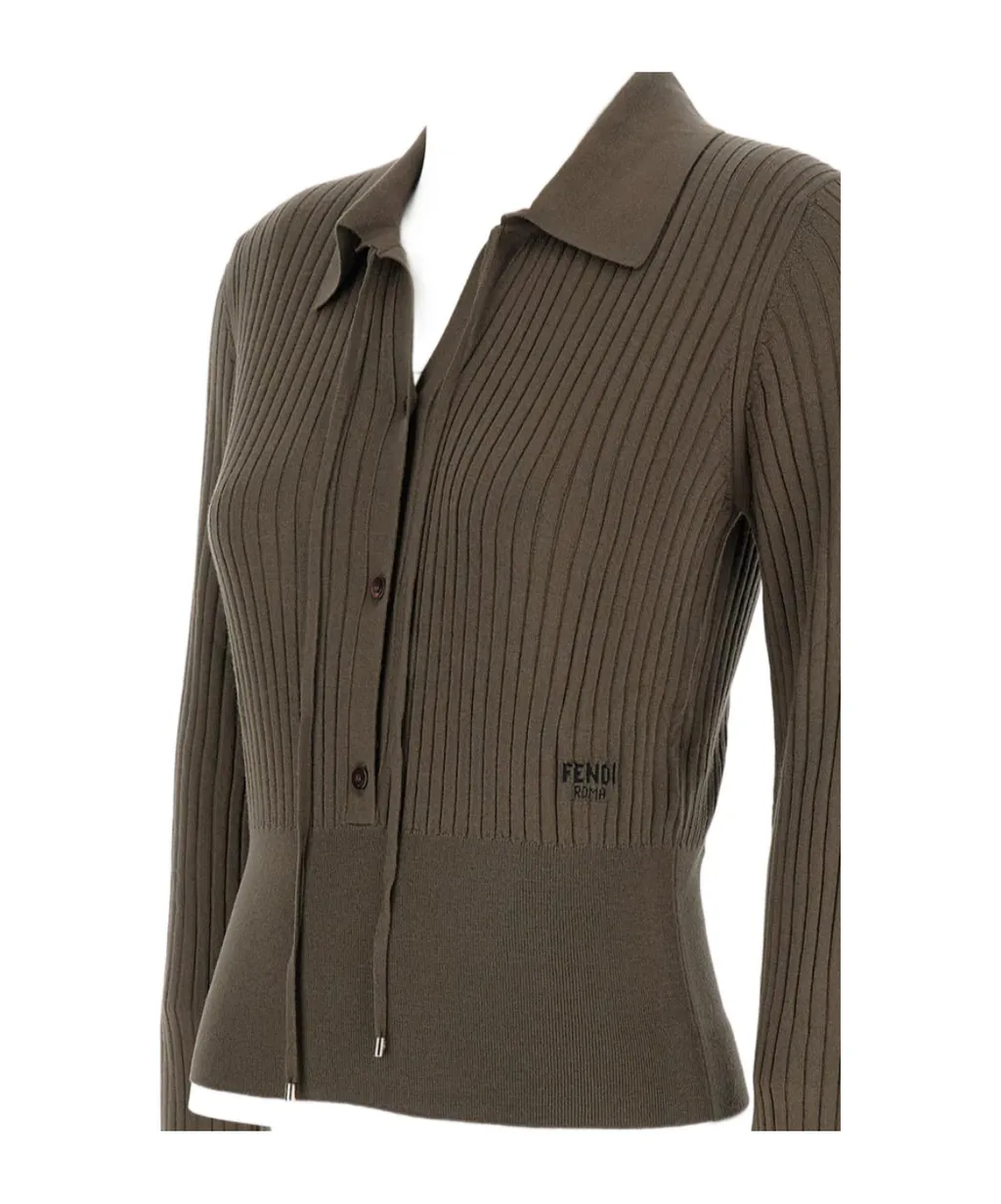Tied-Neck Knitted Polo Shirt
