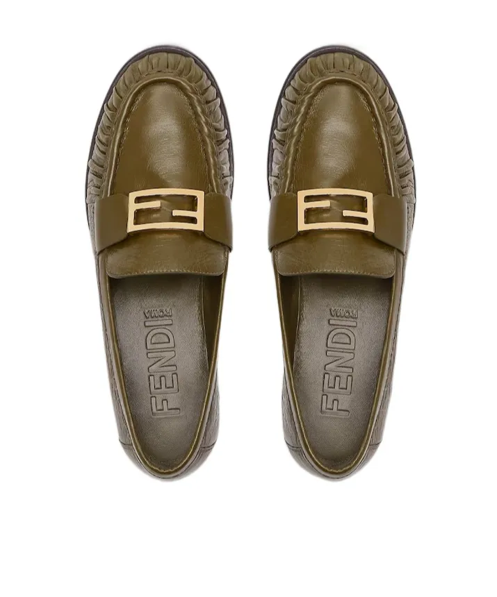 Baguette Ff Plaque Gathered Loafers