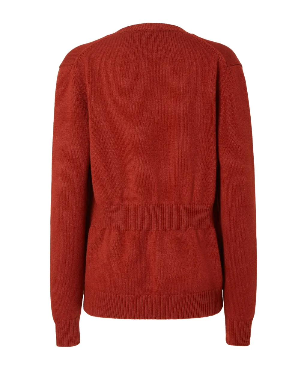 V-Neck Elastic Waistband Knitted Jumper