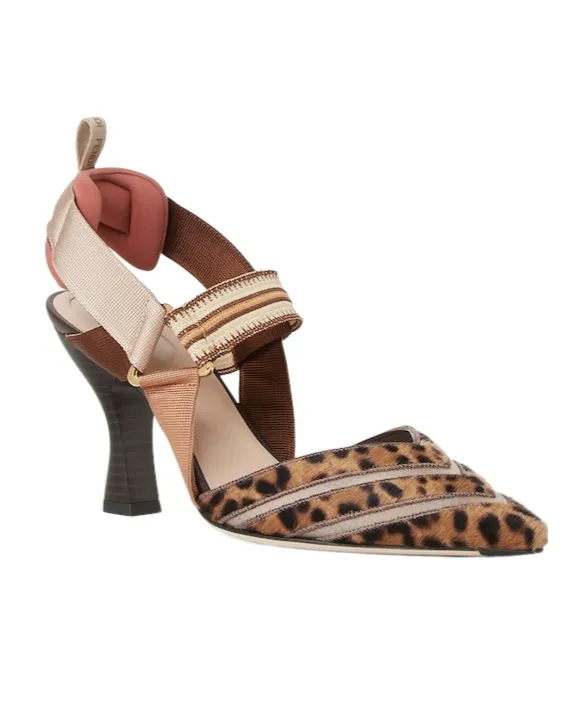 High-Heeled Mesh And Multicolor Cavallino Calfskin Slingbacks