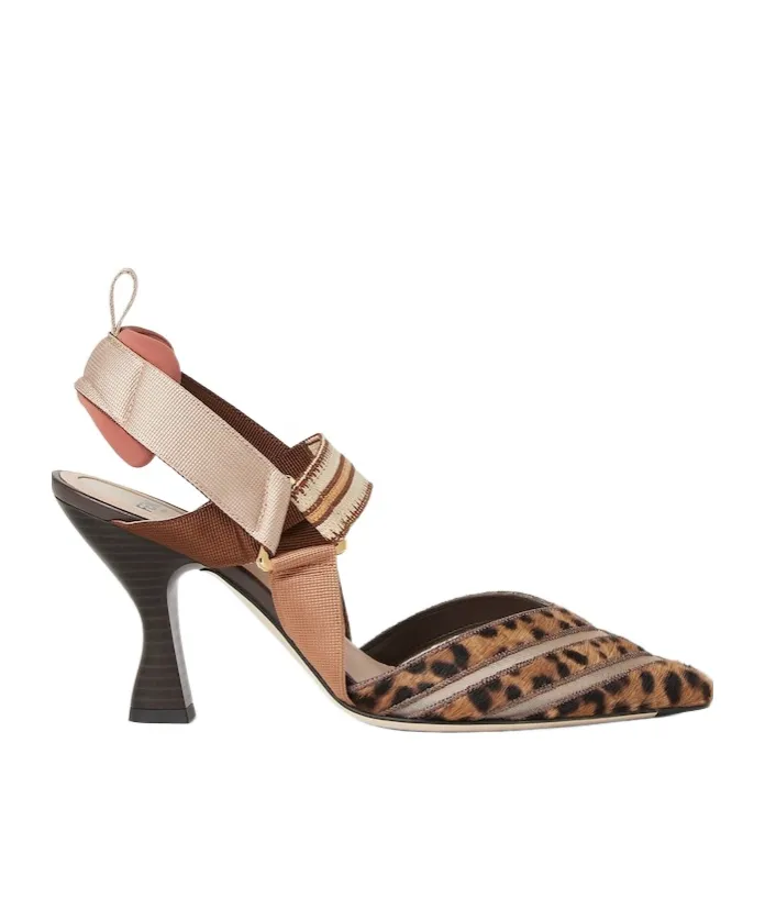 High-Heeled Mesh And Multicolor Cavallino Calfskin Slingbacks