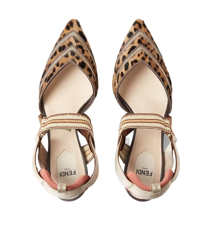 High-Heeled Mesh And Multicolor Cavallino Calfskin Slingbacks
