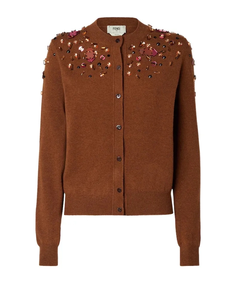 Embellished Buttoned Crewneck Cardigan