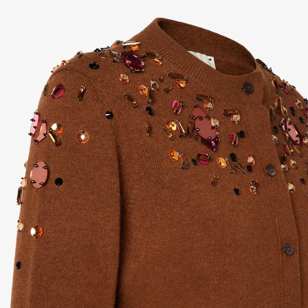 Embellished Buttoned Crewneck Cardigan