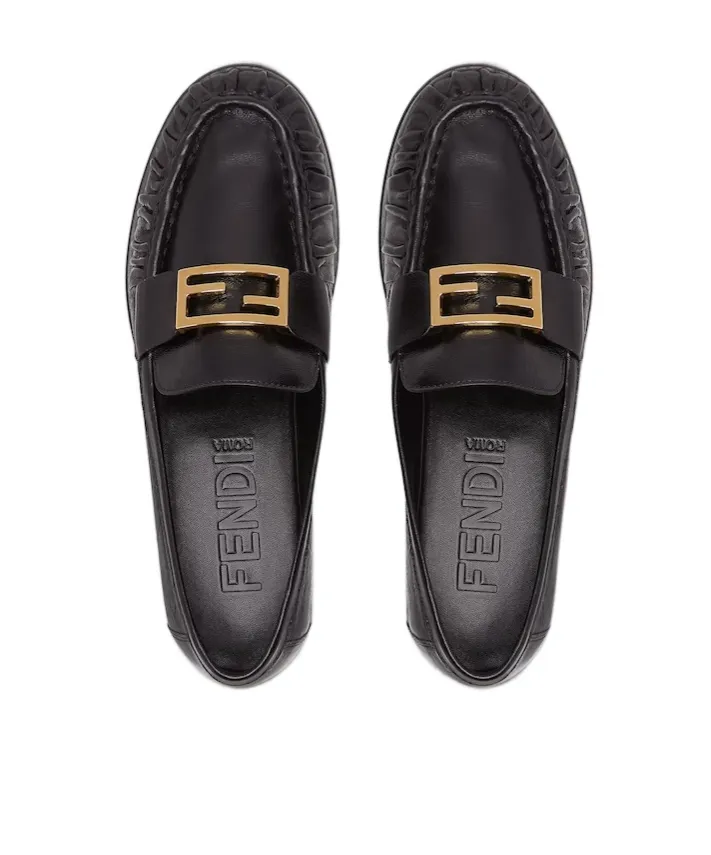 Baguette Ff Plaque Gathered Loafers