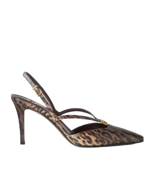 High Heel Printed Karung Slingbacks