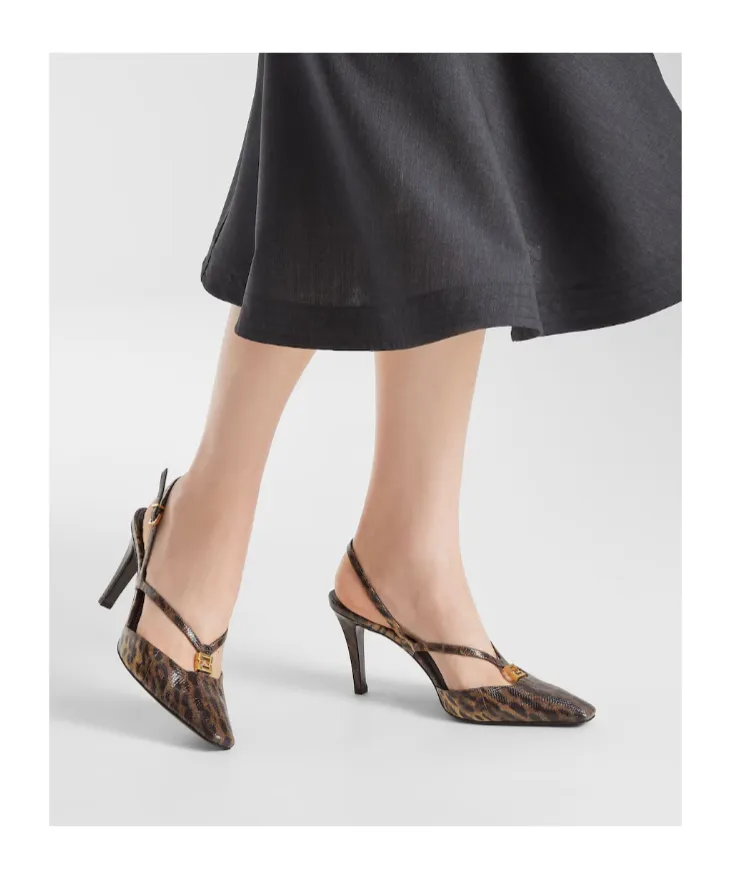 High Heel Printed Karung Slingbacks