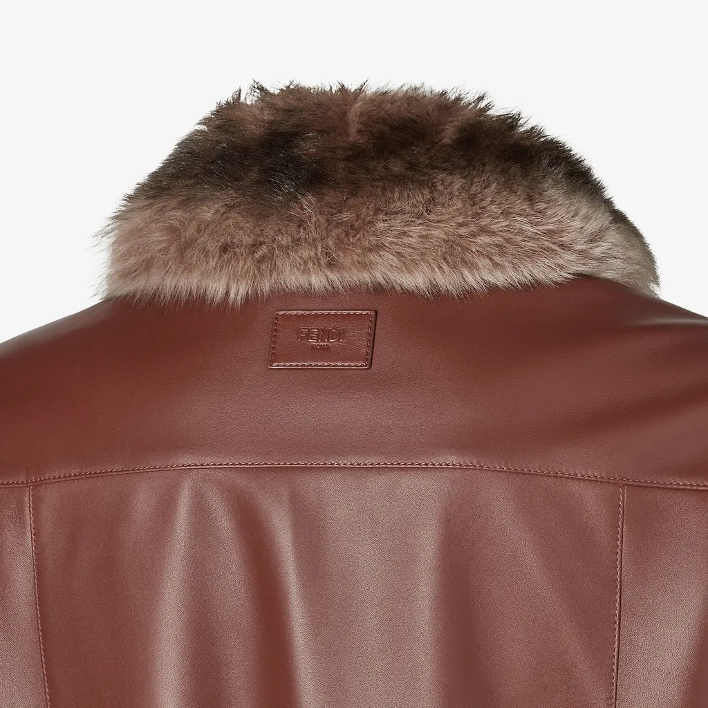 Faux-Fur Collar Leather Bomber Jacket