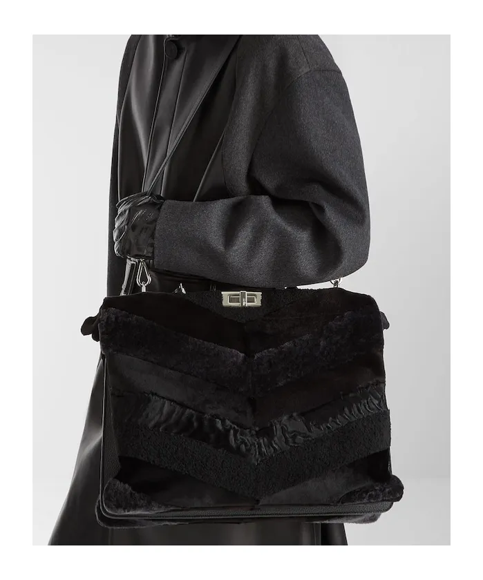 Maxi Peekaboo Soft Black Inlaid Fur Bag
