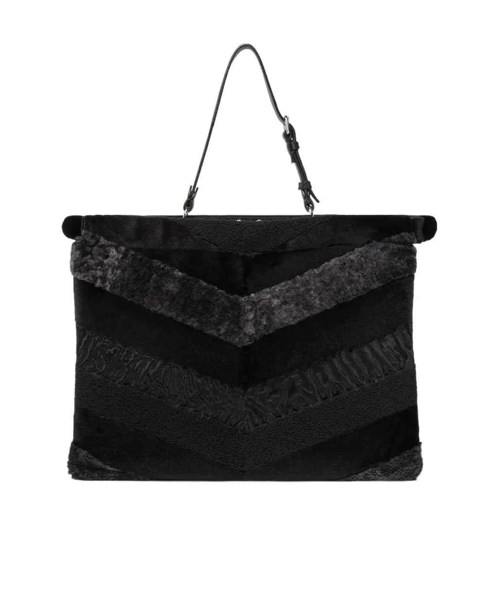 Maxi Peekaboo Soft Black Inlaid Fur Bag