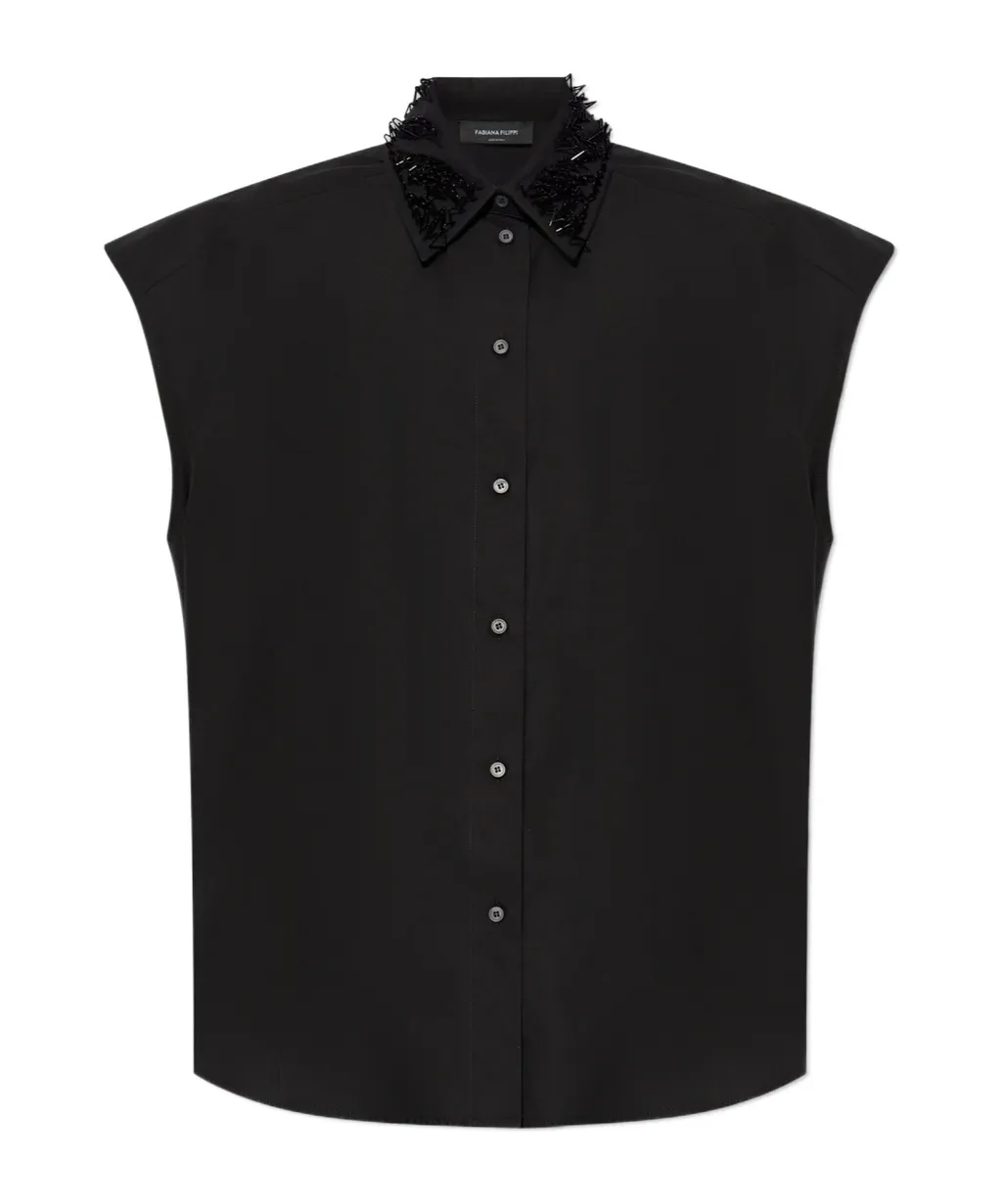 Embellished Collar Sleeveless Shirt