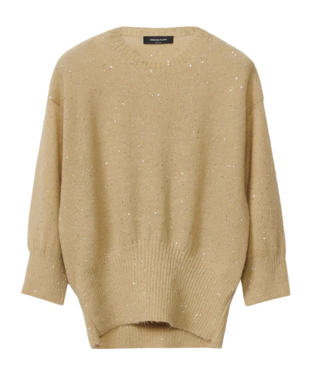 Sequin Crewneck 3/4 Sleeved Jumper