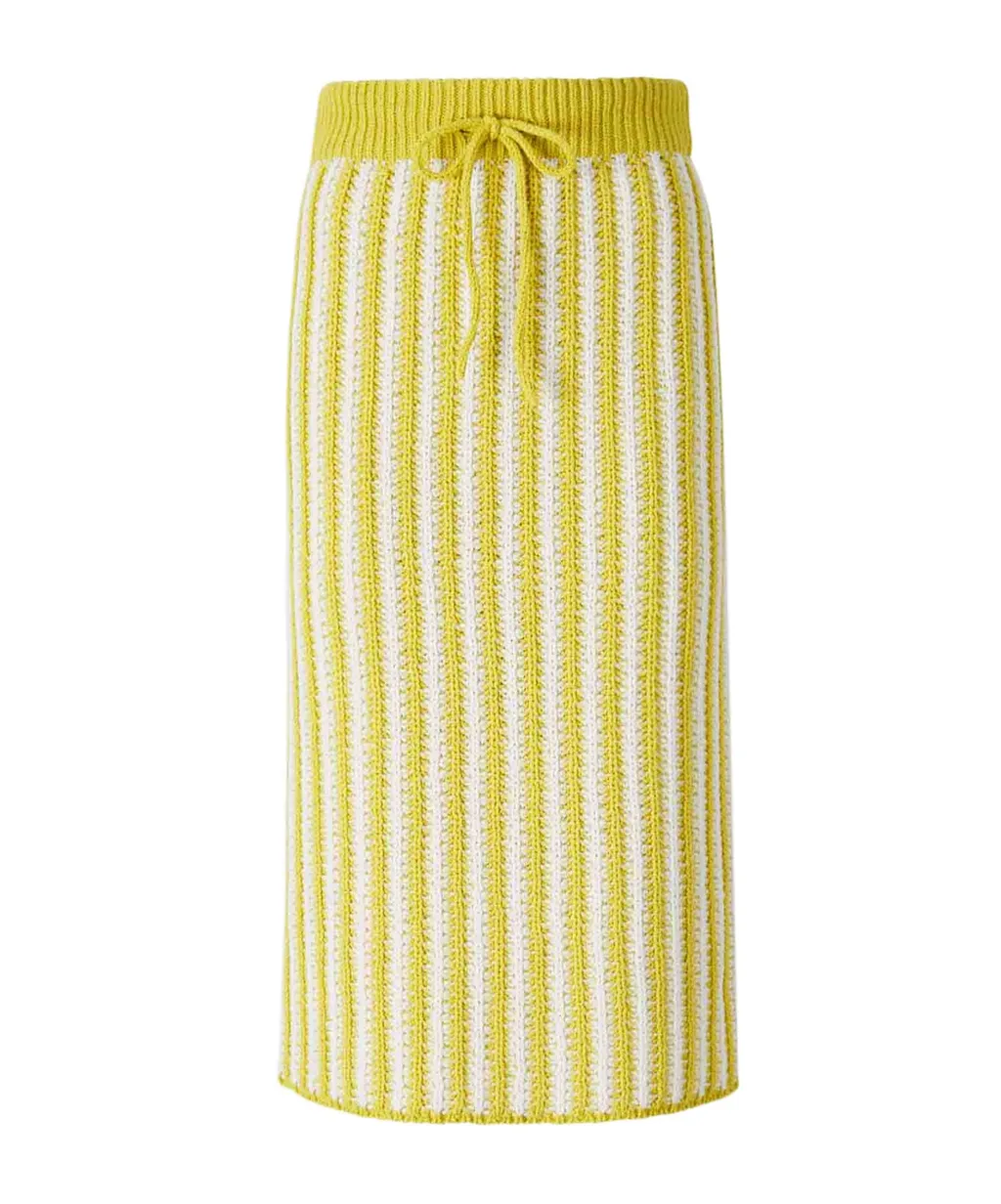 Striped Knitted Drawstring Midi Skirt