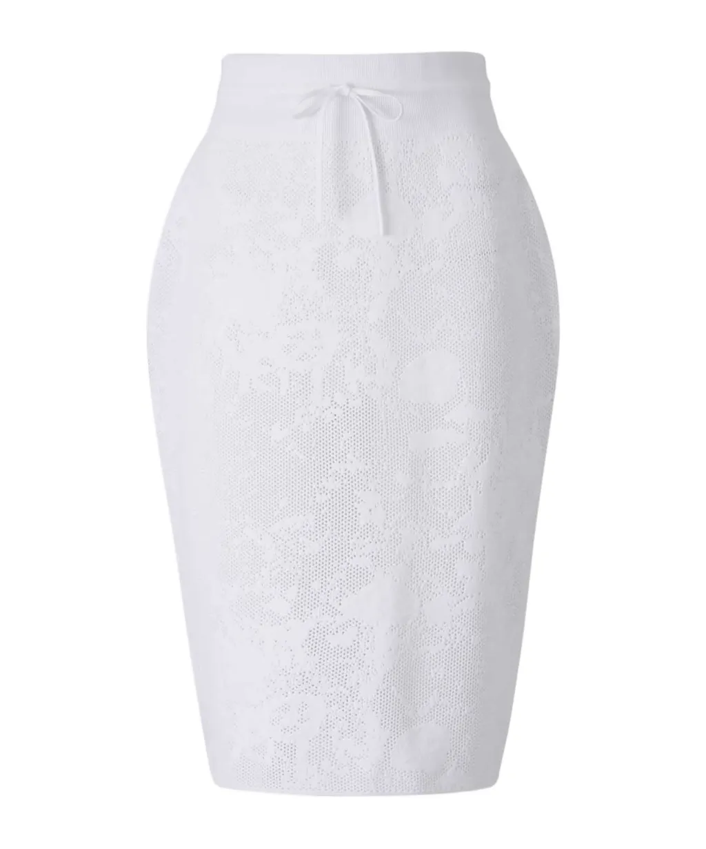 Floral Motif Midi Knitted Skirt
