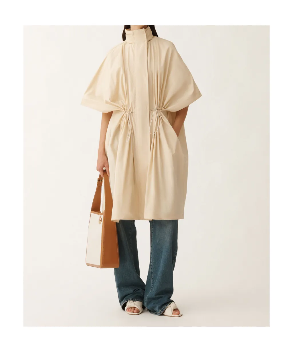 Tech Taffeta Drawstring Waist Long Cape