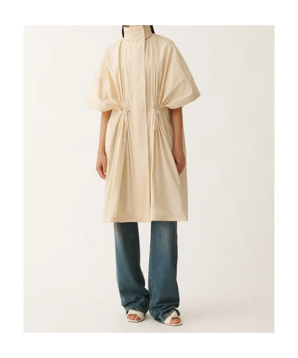 Tech Taffeta Drawstring Waist Long Cape